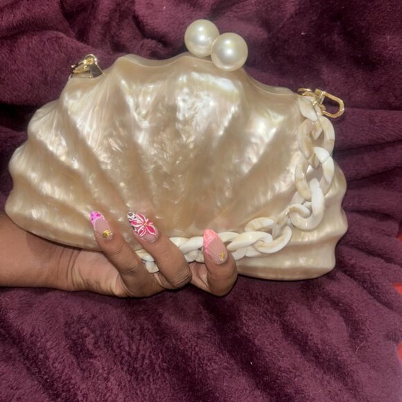 Neiman Marcus Acrylic Shell-Shaped Evening Clutch in Luxe Marble Finish